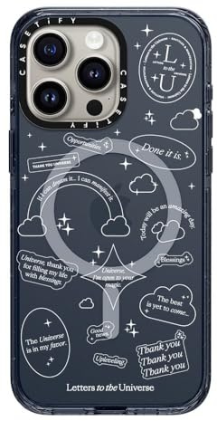 CASETiFY Impact Case for iPhone 15 Pro Max [4X Military Grade Drop Tested / 8.2ft Drop Protection/Compatible with Magsafe] - Stickers - Universe I'm Open to Your Magic - Classic Blue
