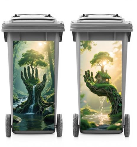 ANATTASOUL 2 Sheets Wheelie Bin Stickers Decorative Palm Tree and Forest Waterproof Dustbin Decor, 14.9x 32.2 Adhesive Large Decal for Bins, Fridge, Wall Outdoor, Indoor Decoration