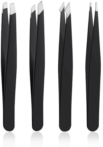 4 PCS Stainless Steel Tweezers Set – Precision Tweezers for Ingrown Hair, Facial Hair, Splinter, Blackhead and Tick Remover