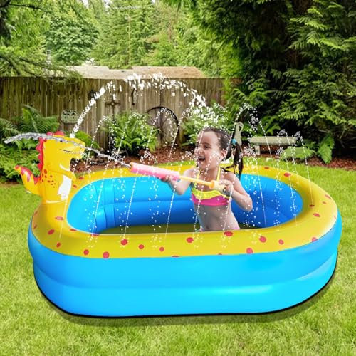 Inflatable Paddling Pool For Kids, 170x103x80cm Dinosaur Inflatable Pool With Water Sprayer DinoPlanet Water Play Center Kids SwimmingPool Outdoor PaddlingPool For 3 4 5 6 7+ Boys Girls KidsToddlers