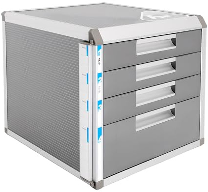 Metall Schubladenbox Abschließbar 4 Fächer Dokumentenaufbewahrungsbox Aluminiumlegierung, Dokumenten Aufbewahrung Ablagebox, 31.5 * 35 * 29.8cm