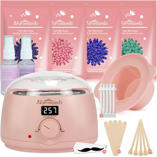 Waxing Kit -Digital Warmer Machine for Hair Removal with 4 Packs of Hard Beads & Silicone Wax Pot for Full Body, Legs, Face, Eyebrows, Bikini, Brazilian at Home Waxing Kit for Women Men