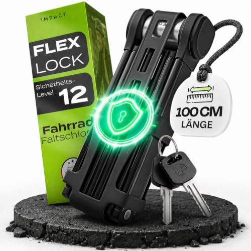 IMPACT® Fahrradschloss Hohe Sicherheit 100 cm - Faltbares Faltschloss Fahrrad mit Gummibeschichtung & Halterung, stabiles Bike Lock - Bicycle Lock für E-Bike & City