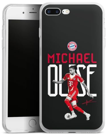 Silikon Hülle kompatibel mit Apple iPhone 8 Plus Case transparent Handyhülle FC Bayern München Michael Olise Offizielles Lizenzprodukt