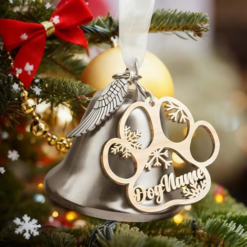Drawelry Personalized Bell Ornament Custom Name Vintage Christmas Bells Decorations 2025 Angel Wing Bell Ornaments for Tree, Memorial Gifts for Christmas & Anniversaries (Paw Pattern 1)