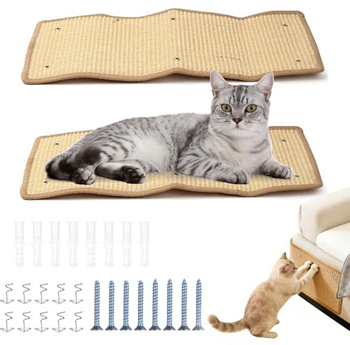 2 STK Kratzwand für Katzen, Sisal Kratzmatte Wand Gelb | Kratzschutz für Sofa Möbel Tür, Kratzecke und Eckenschutz Katze