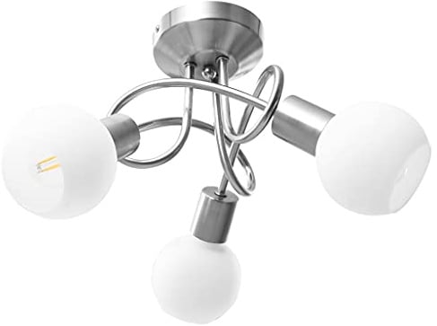 Generico Lampadario Paralume in Ceramica a Coppa Bianco 3 Lampadine E14,Bianco,1.18kg,289228