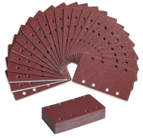 IUSOT 50 Stück Schleifpapier 80 x 133 mm Klett - 8-Loch Schleifblätter Set | P40-P240 mit Hitzebeständigem Flockrücken für Starken Halt - Schmirgelpapier für Holz & Metall kompatibel mit Festool & Bosch