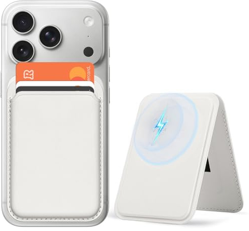 OCASE Kompatibel für Mag-Safe Wallet, Geldbörse Weiß | Verstellbarem Ständer, 3 Kartenhalter, Magnetisches für iPhone 16/15/14/13/12 Serie, Nicht für iPhone mini Premium-Leder