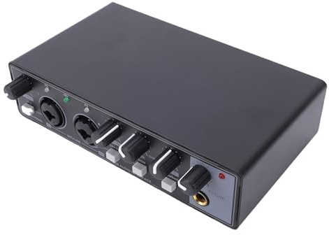 VBESTLIFE USB-C-Audio-Interface, Tragbares 24-Bit-192-kHz-Gitarren-Interface mit Zwei XLR/TS-Combo-Eingängen und Loopback für Live-Streaming von Podcasts (BLACK)