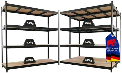 PROREGAL Mega Deal 3X Profi Schwerlastregal MDF-Böden Hercules schwarz 60cm tief, 200x200x60cm, 4 MDF-Platten-Ebenen 6,8mm, Fachlast 500kg, Regalsystem Metallregal Lagerregal Steckregal Regal