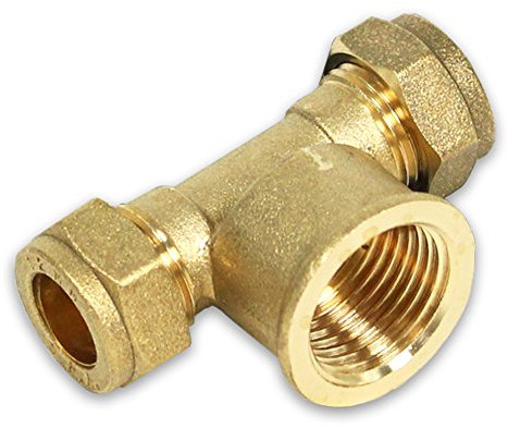 Messing-Klemmverschraubung für Kupferrohre, T-Stück mit IG, 22-1/2-22mm