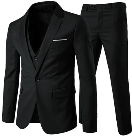 Anzug Herren Slim Fit 3 Teilig Anzüge Herrenanzug Sakko für Hochzeit Business Schwarz XXL