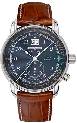 Zeppelin Herrenuhr mit Lederband Serie LZ126 Los Angeles Großdatum Big Date GMT 8644-3