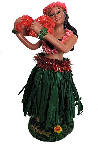 Hang Loose Wackel Hula Figur Tiki Mädchen Wackelfigur Wackeldackel Aloha Hawaii (11cm) Bastrock Grün