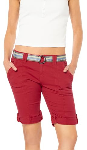 FRESH MADE Damen Bermuda Shorts mit glänzendem Gürtel red XL