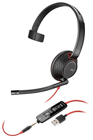 Plantronics - Blackwire C5210 - Wired, Single Ear (Monaural) Headset with Boom Mic - Computer Headset - USB-A, 3.5 mm to connect to your PC, Mac, Tablet, or Cell Phone