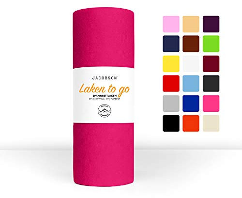 Jacobson Laken to GO Spannbettlaken Jersey Spannbetttücher Bettlaken 50% Baumwolle 50% Polyester (180x200-200x200cm 1er Set, Pink)