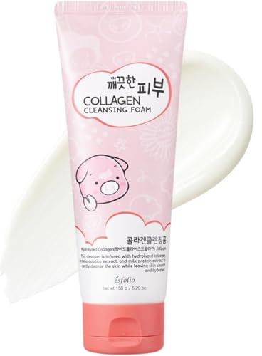 esfolio Collagen Cleansing Foam – Hydrating Face Wash for Deep Cleansing&Nourishing Skin – Korean Skincare All Skin Types – Gentle Foaming Facial Cleanser with Centella&Milk Protein (5.29 OZ-150ML)