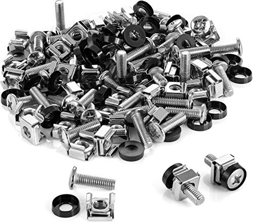 Poppstar M6 x 20mm Rack-Schrauben & Käfigmuttern-Set für 10 und 19 Netzwerkschränke (100 Stück) Serverschrank-Schrauben inkl. Unterlegscheiben