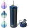 bottlebottle Bottle Bottle Insulated Travel Mug with Straw and Dual-use Lid Stainless Steel Coffee Cup 500ml(18oz) Thermal Iced Coffee Flask Tumbler with Handle(drak Blue)
