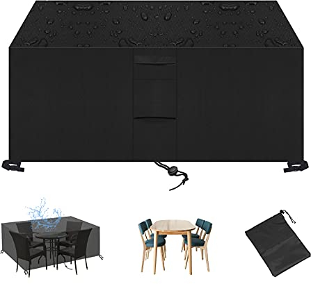 KZhanmy Abdeckung für Gartenmöbel Schwerlast 420D Rechteckige Schutzhülle,wasserdichte Atmungsaktives Staubfest Anti-UV Abdeckhauben Gartenmöbel Abdeckung für Tisch und Stühle-Black||150x150x75cm