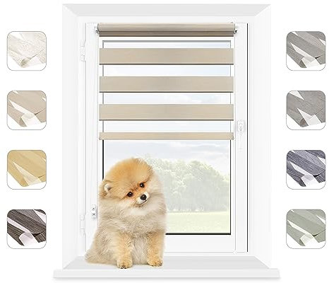MARDOM Doppelrollo - Rollos für Fenster Ohne Bohren - Duo Rollo Tag und Nacht - Rollo Ohne Bohren - Doppelrollo Klemmfix, Fensterrollo Innen (Beige, 75x140 cm (Stoffbreite: 71)
