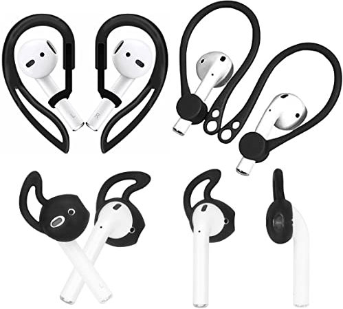ALXCD Ear Hook Ear Tips Compatible with AirPods, 2 Pairs Over-Ear Soft TPU Earhooks & 2 Pairs in-Ear Silicone Ear Tips in 1 Set [Anti Slip][Anti Lost], Compatible with AirPods 1+1+2S, Black