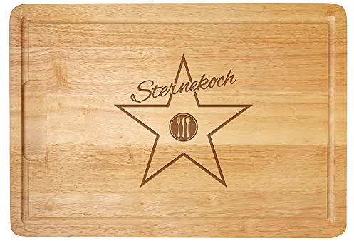 Schneidebrett mit Gravur, Holz Küchenbrett Sternekoch, Großes Grillbrett, Holzbrett mit Saftrille, Brotzeitbrett, Hackbrett, Brotbrett, Stabiles Küchenzubehör, Geburtstagsgeschenk, Koch Geschenke