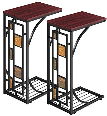 Yaheetech 2PCs Small Side Table, C Shaped End table, Under Sofa Table, Snack Coffee Table for Living Room