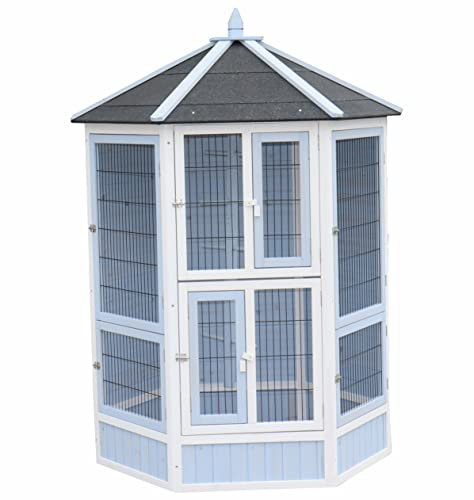 Dehner Vogelvoliere Santorini, Ø 132, Höhe 180 cm, Holz/Metall/Bitumen, weiß/blau