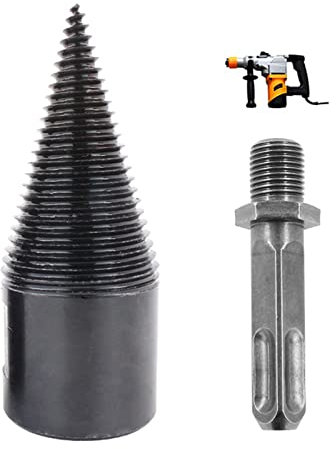 Brennholzbohrer, 42mm Bohrkegel Holzspalter mit Quadratischen Schäften, Robuster 45-Stahl Holzspalter Schraube Kegel, Holzspalterbohrer für Elektrischer Hammer