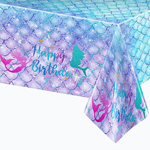 DaiUni 1 Stück Meerjungfrau Geburtstag Tischdecke für Geburtstag Party Dekoration, Kunststoff Einweg Rechteck Tischdecke für Kinder Mädchen Party Supplies, 137,2 x 274,3 cm