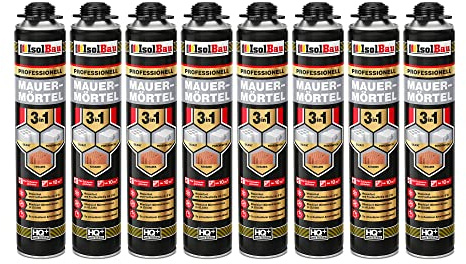 Isolbau Mauermörtel 8 x 750ml Pistolenschaum Montageschaum Klebeschaum 3 in 1 PU-Mörtel