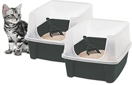 Iris Ohyama Arenero Gato Lote de 2, hasta 7kg, Gris, Caixa de areia para Gatos, Caja, para Gatos Grandes y pequeños, Cagadero, Caixa, WC, Fácil Limpieza, Libre de BPA, Cat Litter Box, CLH-12
