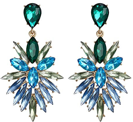 Pendientes de Mujer-Clearine Descripción Champán Verde y Azul Marqués Cristal de Diamantes de Imitación Candelabro Colgante Joyería,Color Oro-Tono