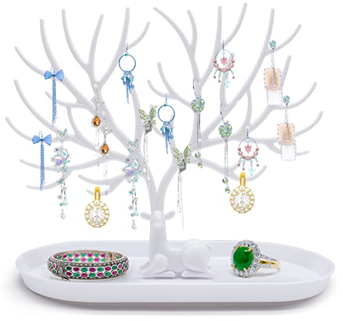 YAXIDAEVER Deko Schmuckbaum,Halskette Aufbewahrung,Halskette Aufbewahrung, Geweih schmuckständer mit Schubladen für Ohrringe, Armbänder, Halsketten, Ringe