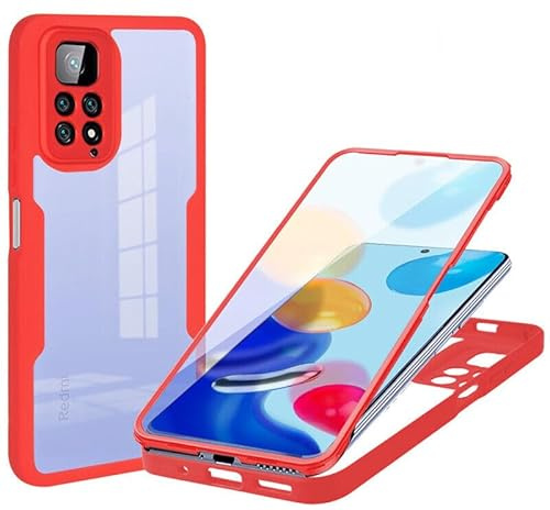 betterfon 360 Grad Hülle Kompatibel mit Xiaomi Redmi Note 11 | Handyhülle mit eingebautem Displayschutz für Redmi Note 11 | Rot