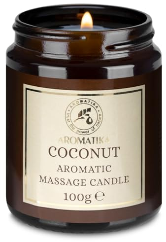 Massagekerze Kokos 100 g - Sojawachs Kerze - Massage Kerze mit Kokos Duft - Duftkerze mit Kokosöl & Mandelöl & Monoi de Tahiti-Öl - Aroma Kerze - Körperpflege - Aromatherapie