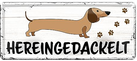Lustiges Dackel Türschild Eingangsschild Willkommensschild - Blechschild nicht nur für Dackelbesitzer - Geschenkidee für Dachshund Fans - 28 cm x 12 cm