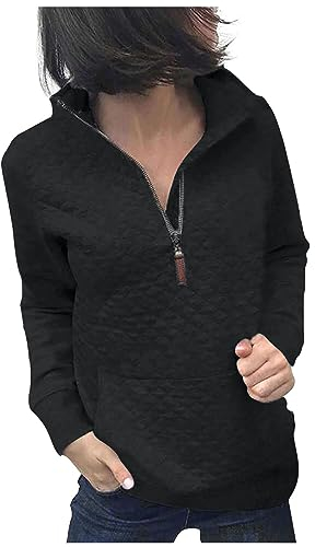 2023 Herbst Winter Elegant Oberteile Damen Pullover Sweatshirt Solide Farbe V-Ausschnitt Zip Lässig Oberteile Langarmshirt Langarm Pullover Einfarbig Winter Freizeit Sport Pulli Top
