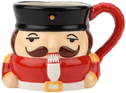 Widdop and Co Christmas Nutcracker Soldier Shaped Ceramic Tea/Coffee/Hot Chocolate Mug - Red & Black - 10 cm