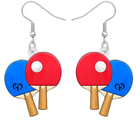 NEWEI Acryl Baseball Fußball Ohrringe Baumeln Basketball Fußball Schmuck Für Damen Mädchen Sport Liebhaber (Tischtennisschläger)