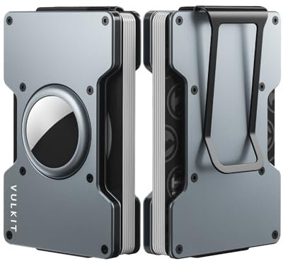 VULKIT Airtag Porte Carte Homme avec Pince à Billets Portefeuille Metallique Porte Carte Femme RFID Anti Piratage Porte Carte Bancaire Rigide, Gris Sidéral