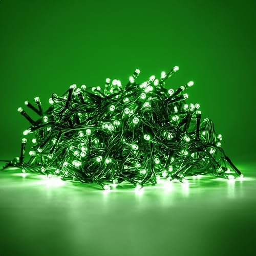 HAND - Luci Natale Interno e Esterno 200 LED con 8 Effetti Luce, Certificate, Basso Consumo e Impermeabili (Verde, 10 metri)