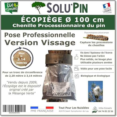 Piège Chenille Processionnaire du Pin – Pour Tronc jusqu’à 3,20 m – Kit Complet Écopiège Professionnel SoluPin Ø 100 cm à Vissage – Cerclage Réutilisable sans Insecticide – Conçu et Fabriqué en France