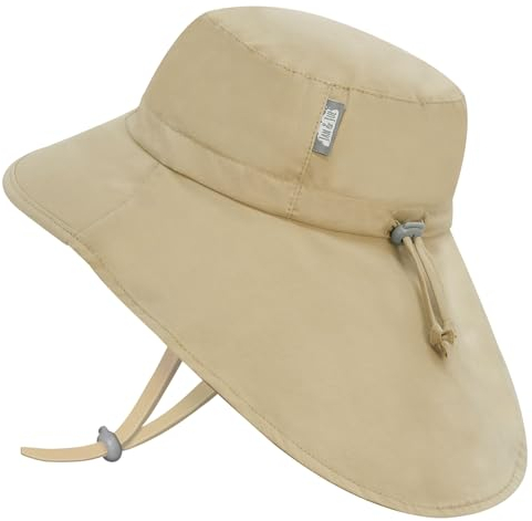 Jan & Jul Baby Sonnenhut mit breiter Krempe, Nackenschutz und verstellbarem Riemen (S: 0-6 Monate, Olive Khaki)