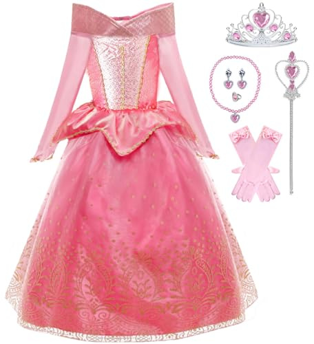 Tyidalin Déguisement Fille Belle au Bois Dormant Princesse Aurore Costume Robe Rose Enfant Anniversaire Halloween Carnaval Fête Noël Cosplay