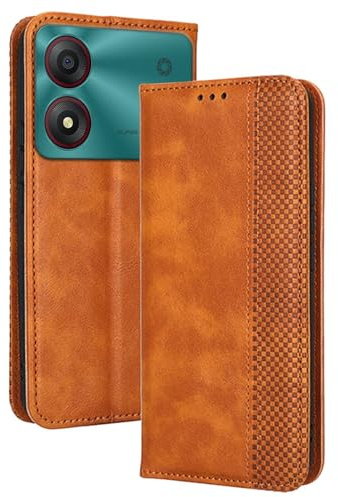 Topme Cover per ZTE Blade A34 (6.6 Inches) Custodia Case, Custodia per Telefono in Pelle Elegante Slot per Schede Testurizzato.Marrone