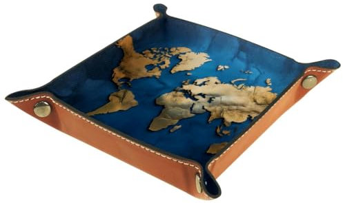 YTYVAGT Desk Organizer,Valet Tray for Men and Women,Desk Accessories,5.7x1.18 in,Art Map Blue Pattern